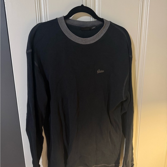 Guess Black and Gray Crew Neck Waffle Shirt - Picture 1 of 2